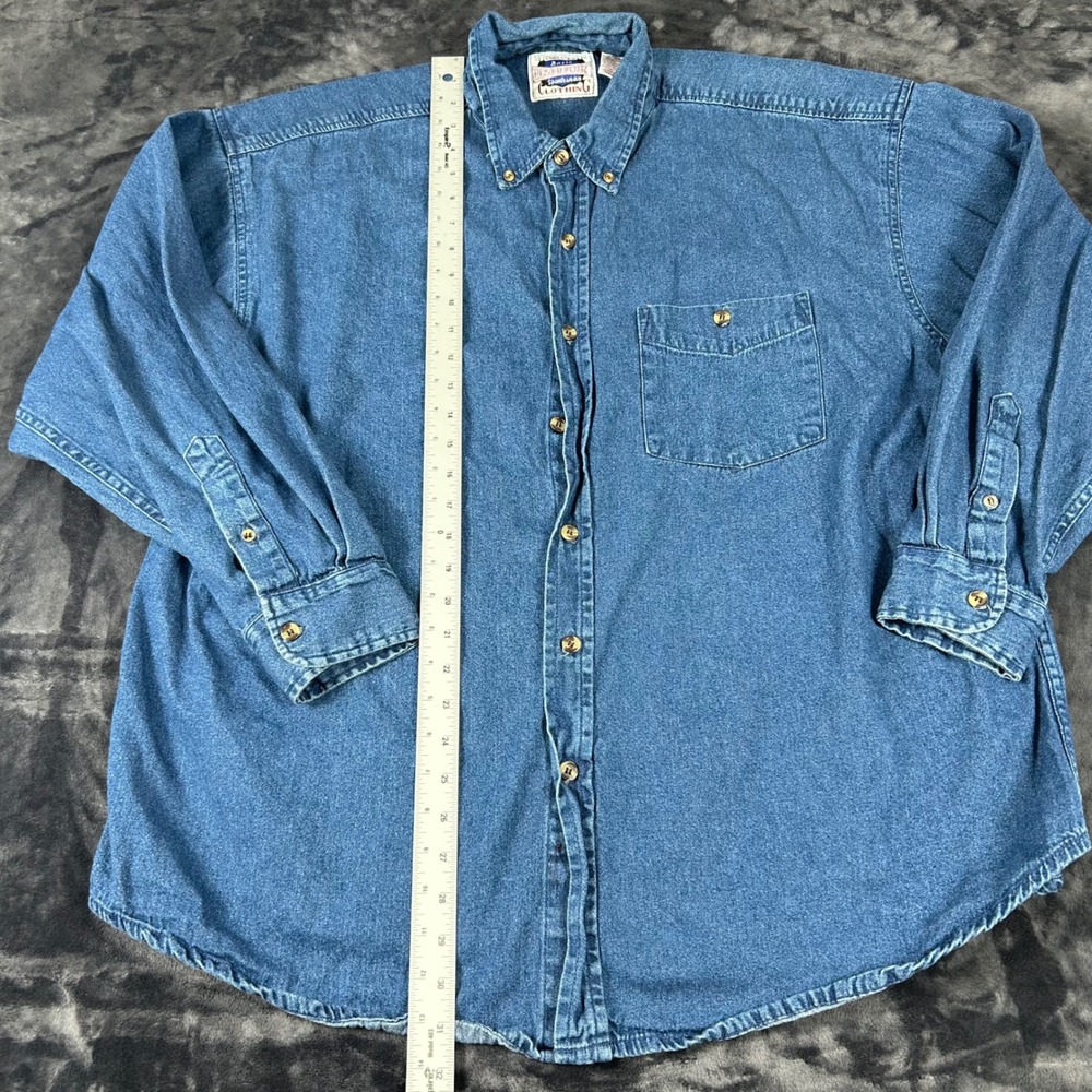 Unbiased Basic Denim Shirt Mens XXL Blue Long Sleeve Button Down Cotton 2093 - Picture 2 of 6